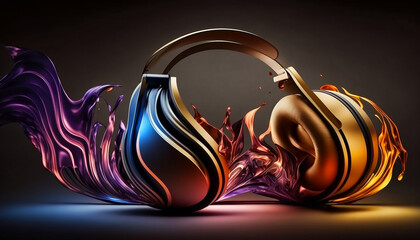 headphones with abstract colors. Generative AI	