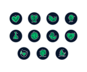 Eco-friendly product badges. Natural Product Symbols Vector Icon set. Eco-Friendly Icon. Organic product feature Badges.