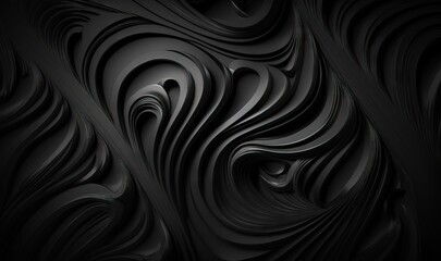  an abstract black background with wavy lines and curves in the center of the image, with a black background with a black background and a white background.  generative ai