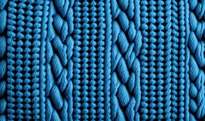  a close up of a blue knitted material with a diamond pattern on it's side and a black background with a white stitch.  generative ai