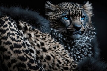 Black speckled animal fur serves as the background. Generative AI