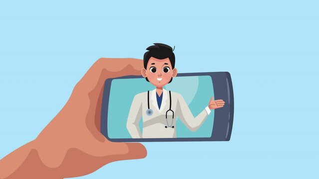professional doctor in smartphone animation