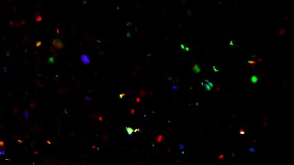 Blur shiny glitter movement. Floating colorful bokeh lights in black liquid. Multicolored defocused dots abstract motion. Neon particles chaotic moving. - Powered by Adobe