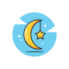 Islamic Moon and Star Ramadan Vector Flat Illustration