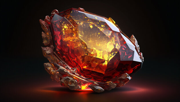 The fiery beauty of Burma Ruby stone, reds and warm orange color. Generative AI.