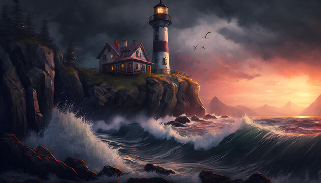 lighthouse on the coast Generative AI