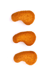 Crispy chicken nuggets, isolated on white background.