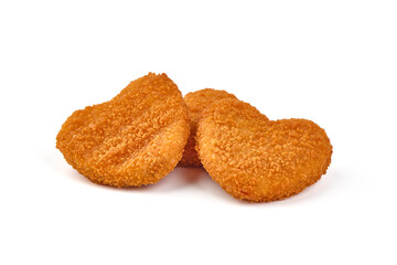 Crispy chicken nuggets, isolated on white background.