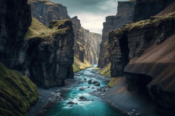 A breathtaking view of Iceland's typical natural landscape. Iceland's Studlagil Canyon. One of Iceland's most beautiful natural attractions. renowned location for bloggers and landscape photographers