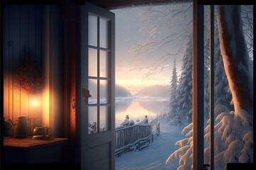 winter morning in the morning, AI generated