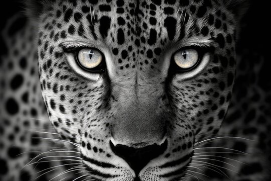 The leopard's eyes are black and white. Generative AI