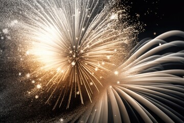 fireworks on an abstract gold and silver glitter background. Christmas and July 4th holiday concepts. Generative AI