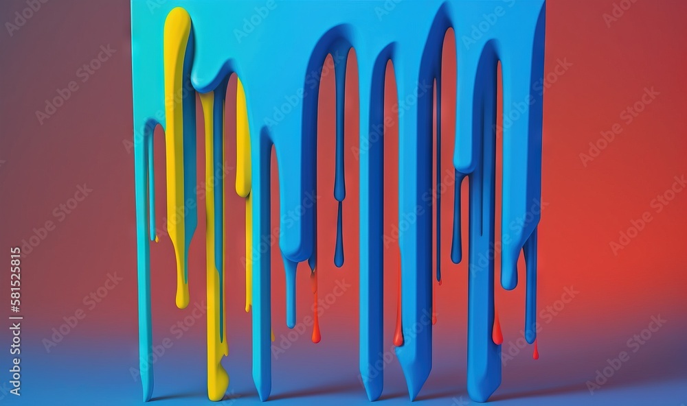 Poster a group of blue and yellow objects on a red and blue background with a red and blue background and a