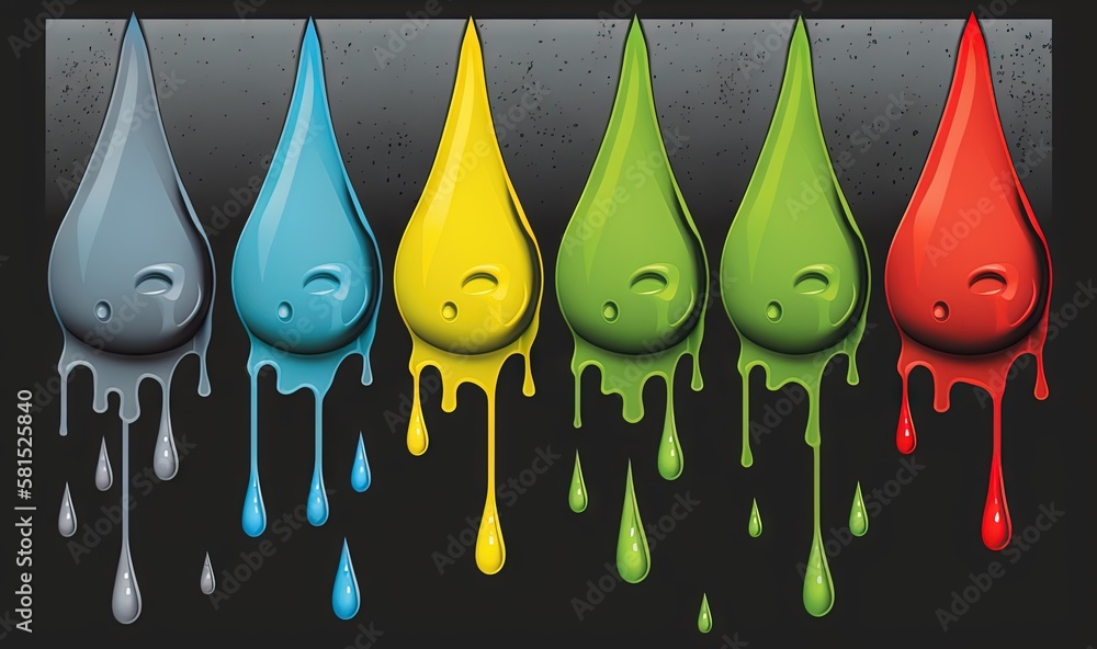 Aufkleber a group of colorful drops of paint on a black background with drops of paint on the bottom of the dr