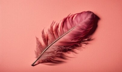  a pink feather on a pink background with a shadow of a feather on the left side of the image and a shadow of a feather on the right side of the left side of the.  generative ai