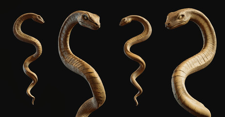 Gold Snake 3d collection rendering on black background
