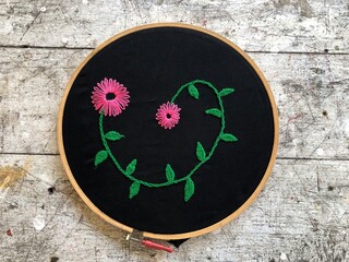 Lazy daisy stitch, chain stitch and leaf stitch