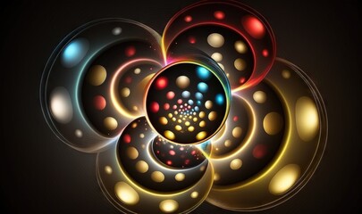  a colorful abstract design with circles and dots on a black background illustration of an abstract design with circles and dots on a black background stock photo.  generative ai