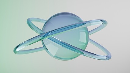 Abstract Transparent soft ball and Ring glass with gradient colors, 3d rendering.