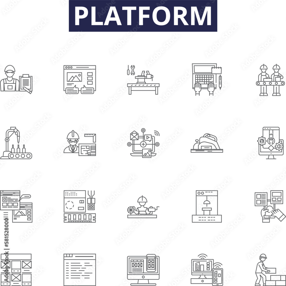 Poster platform line vector icons and signs. technology, interface, network, architecture, design, structur