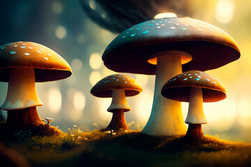 mushroom concept art illustrtion. Generative ai.