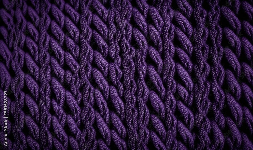 Poster a close up of a purple knitted material with a pattern of wavy lines on it's sides and a black backg