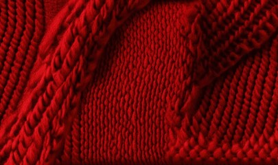  a close up of a red sweater with a pattern on the bottom of it and a black background with a white line on the bottom of the sweater.  generative ai