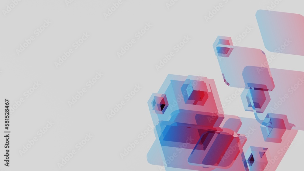 Poster abstract geometric background and transparent glass with gradient colors, 3d rendering.