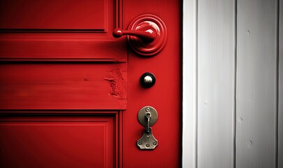  a red door with a black handle and a white door with a red door handle and a white door with a red door handle and a black door knob.  generative ai