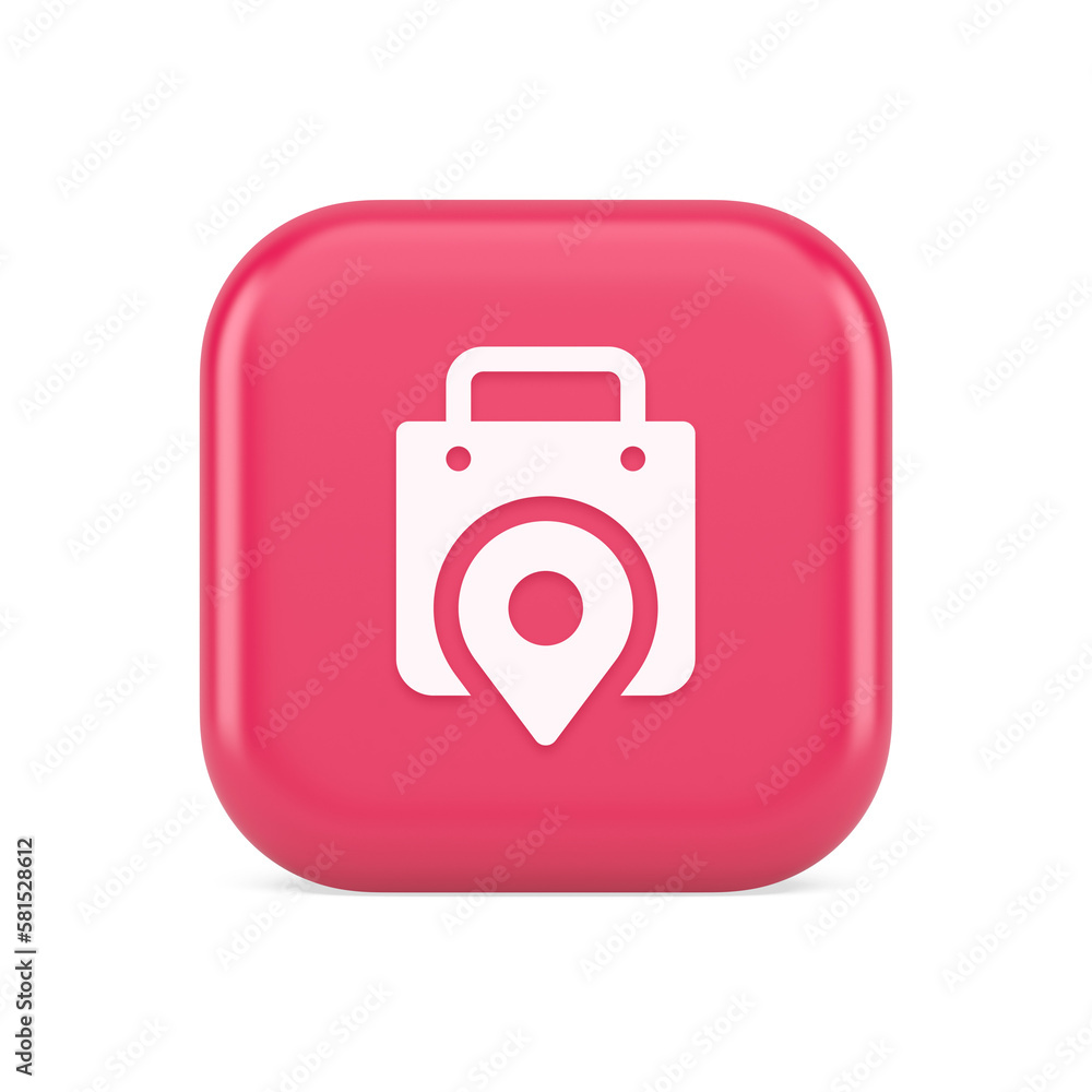 Poster shop location map pin with shopping bag button web app design realistic icon