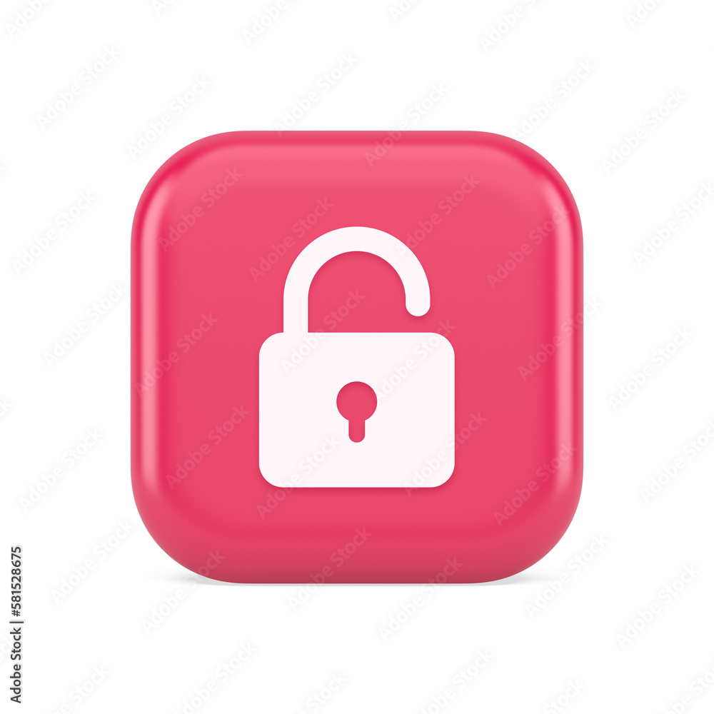 Aufkleber open lock button cyberspace password security protection service 3d realistic icon
