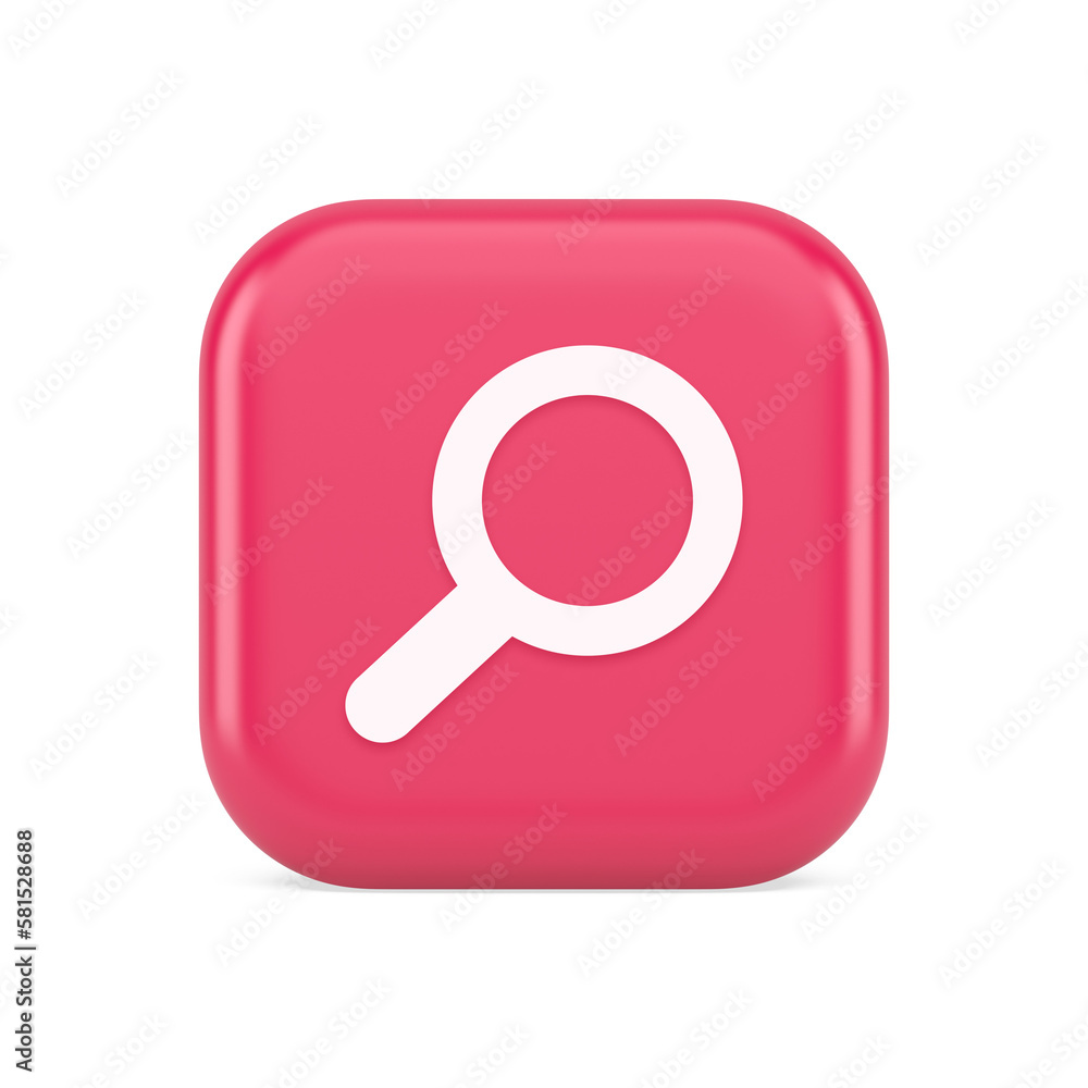 Poster browsing internet searching button magnifying glass analyzing information 3d realistic icon