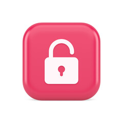 Open lock button cyberspace password security protection service 3d realistic icon