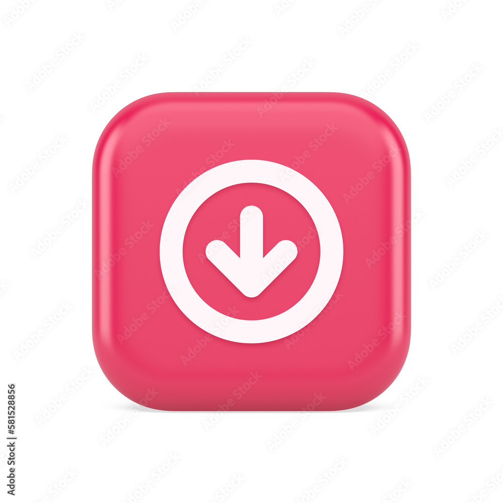 Poster down arrow circle frame button web interface pointer navigation app 3d realistic icon