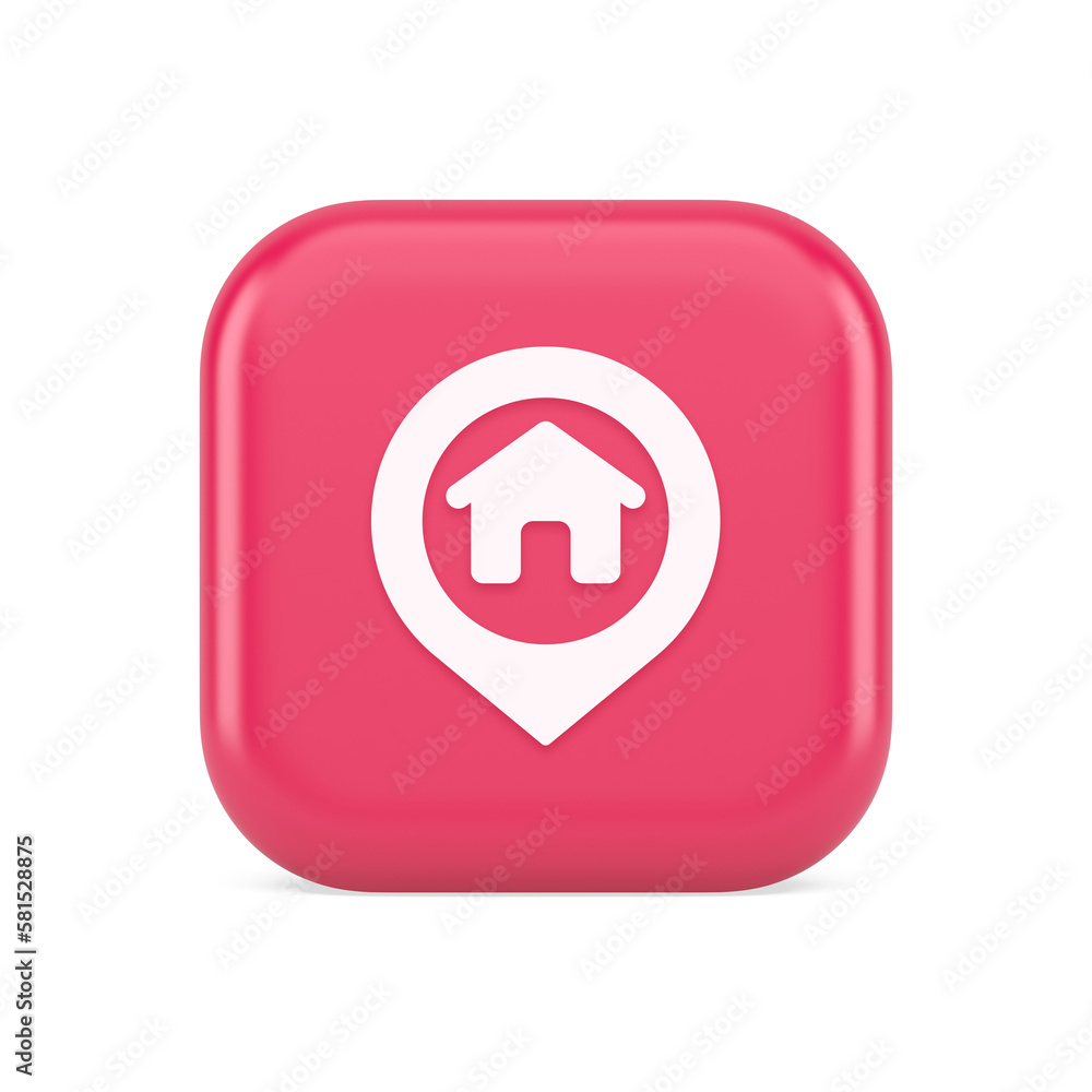 Poster house map pin location button navigation panel web app gps network pointer 3d realistic icon
