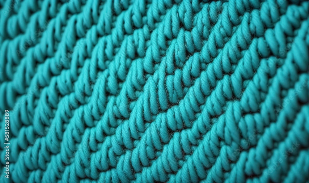 Poster a close up view of a blue knitted blanket with a pattern on the bottom of it and the bottom of the b