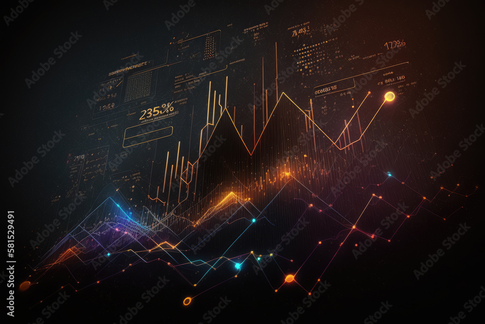 Aufkleber financial digital graphs, glowing lines and diagram on digital screen. data analytics for business s