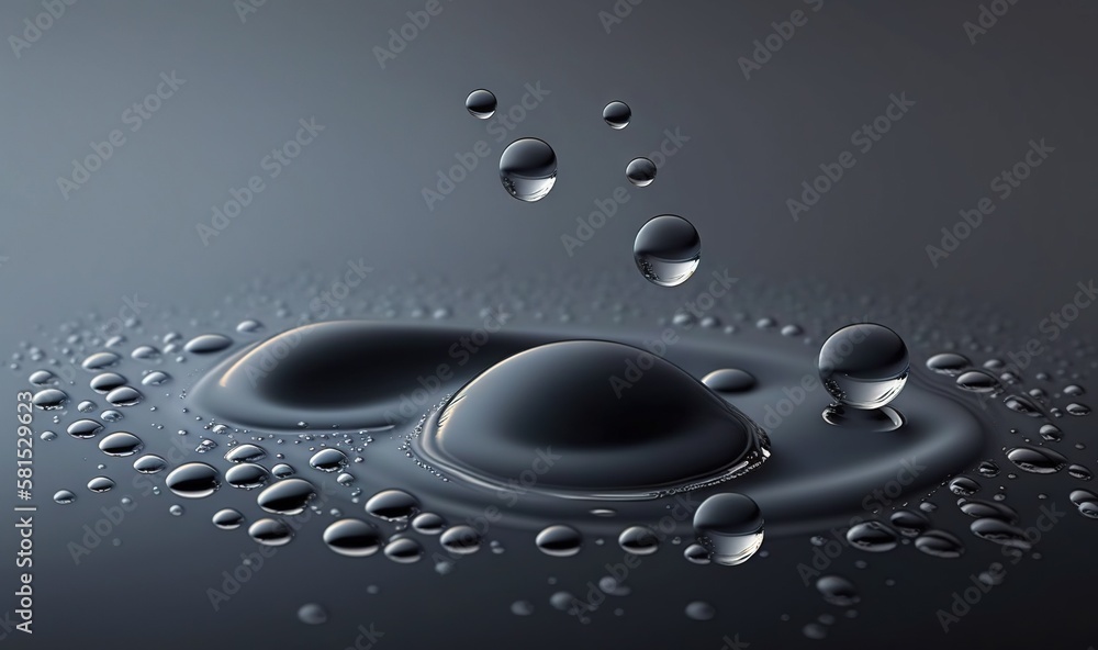 Aufkleber a drop of water that is falling into a puddle of water on a dark background with bubbles of water on