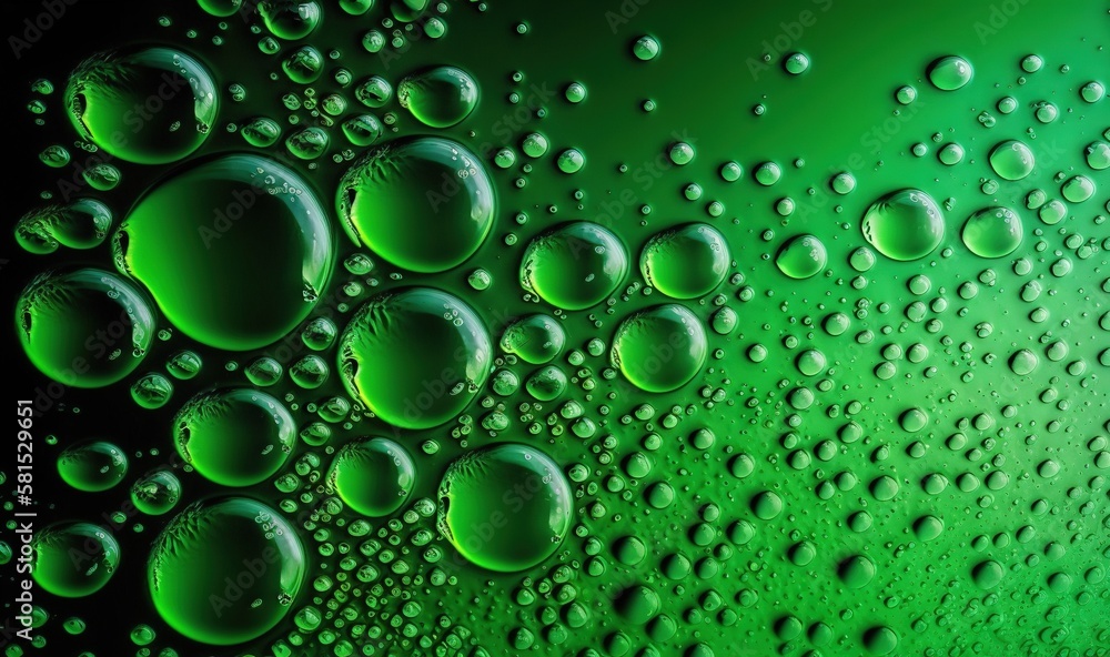 Aufkleber a close up of water bubbles on a green background with a black background and a white border to the 