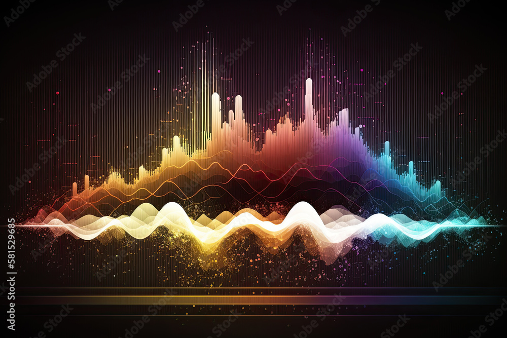 Poster abstract sound waves. music equalizer effect. colorful frequencies on dark background. created with 