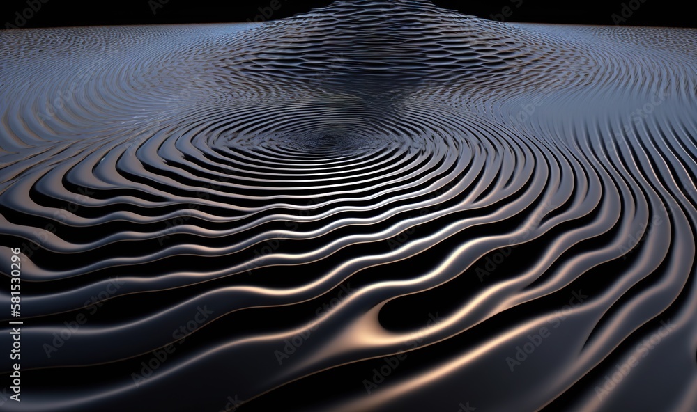 Poster a computer generated image of wavy lines in a black background with a black background and a black b