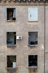 destroyed and burned houses in the city Russia Ukraine war