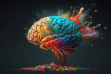 Color brain thought openminded concept with colorful bursts illustrating mind activity Generative AI