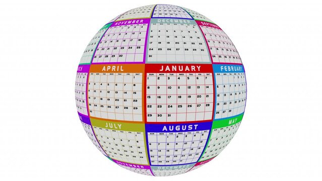 Calendar Month Planner Schedule Ball Globe Sphere Time Passing 3d Animation