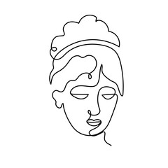 Face woman art continuous line logo. Beauty girl face and hair abstract continuous line icon graphic background. Vector illustration sketch