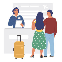 Family couple at passport control in airport vector