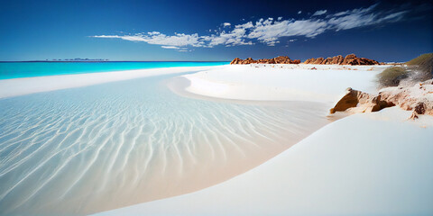 A white sandy beach with crystal-clear blue water generated by AI