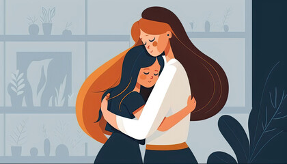 Happy mother hugging his daughter, mother's day concept. Generative AI