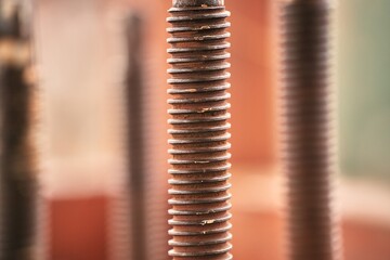 closeup of bolt thread. rust old thread of the bolt.