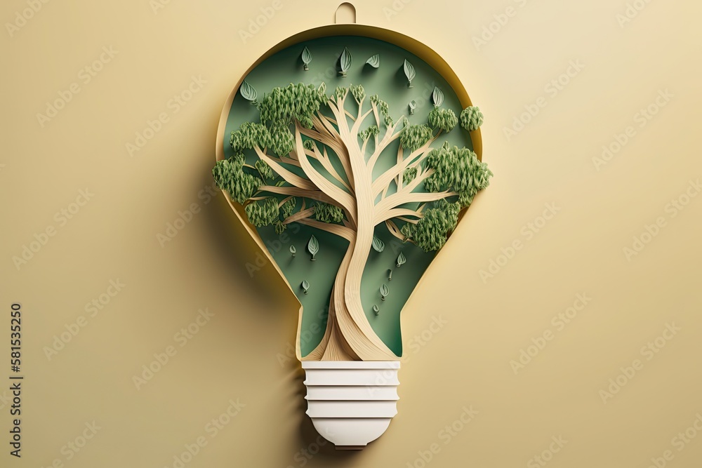 Wall mural paper art tree isolated growing inside of a light bulb. generative ai